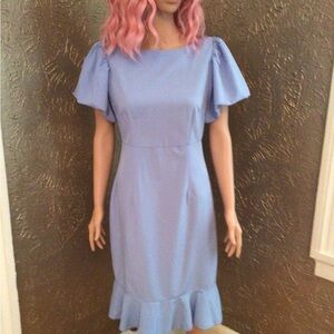 SHEIN Light Blue Midi Dress with Puff Sleeves